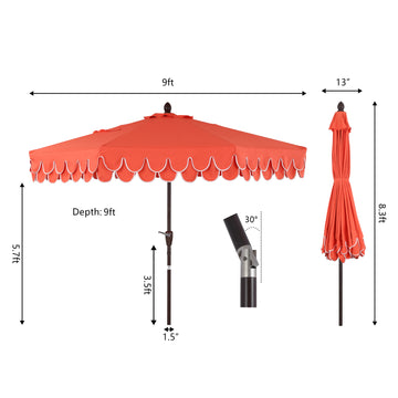 Tracy 9 ft. Classic MidCentury Scalloped Fringe Market Patio Umbrella